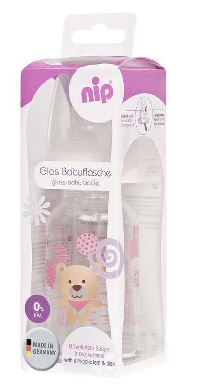 Nip Wide Neck Bottle 125 ml Antikolik Cam Biberon Kız - 1